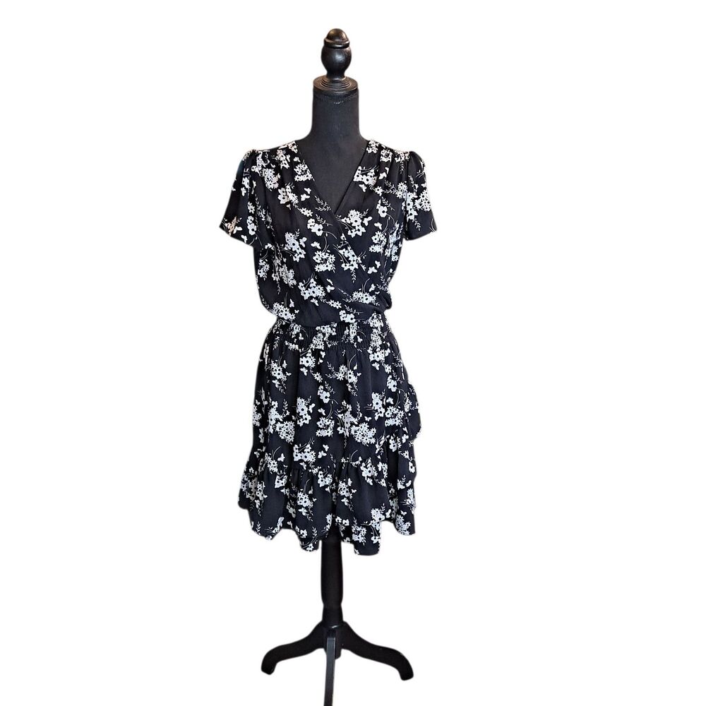 MICHAEL Michael Kors Botanical Ruffled Above Knee Dress Womens M Black Floral